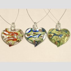 Glas Smykke Vedhng - Stor Glas Hjerte - Rd/Bl/Grn - 5-6cm