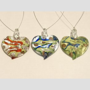 Glas Smykke Vedhng - Stor Glas Hjerte - Rd/Bl/Grn - 5-6cm