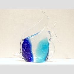 Glasfigur - Stor Glas Fisk - Hj Finne - Klar/Bl/Lysbl - H20cm - B18cm