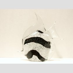 Glasfigur - Stor Glas Fisk - Hj Finne - Klar/Hvid/Sort - H20cm - B18cm