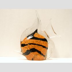 Glasfigur - Stor Glas Fisk - Hj Finne - Klar/Orange/Sort - H20cm - B18cm