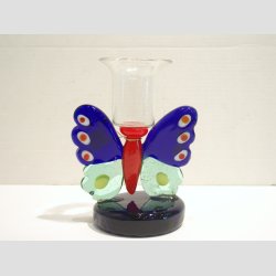 Glas Kunst Sommerfugl Lysestage - 12cm