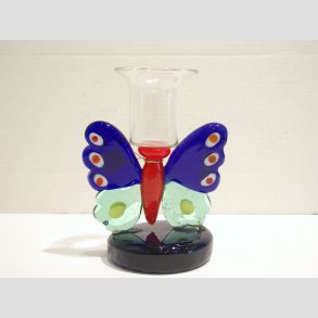 Glas Kunst Sommerfugl Lysestage - 12cm