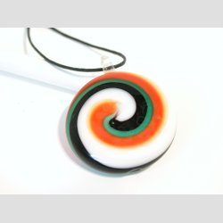 Glas Smykke Vedhng - Rund Vedhng Uden Rem - Snurrende Sort/Hvid/Rd/Grn Striber - 4x5cm