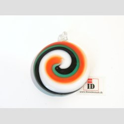 Glas Smykke Vedhng - Rund Vedhng Uden Rem - Snurrende Sort/Hvid/Rd/Grn Striber - 4x5cm