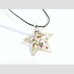 Glas Smykke Vedh�ng - Stjerne Vedh�ng Uden Rem - S�lv/Lyser�d - 3x3,5cm