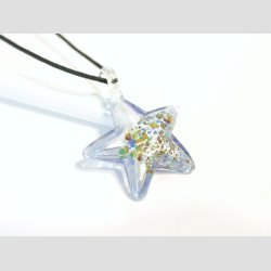 Glas Smykke Vedhng - Stjerne Vedhng Uden Rem - Slv/Bl - 3x3,5cm