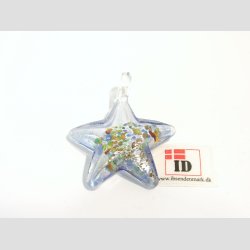 Glas Smykke Vedhng - Stjerne Vedhng Uden Rem - Slv/Bl - 3x3,5cm