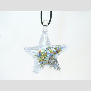 Glas Smykke Vedhng - Stjerne Vedhng Uden Rem - Slv/Bl - 3x3,5cm