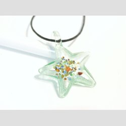 Glas Smykke Vedh�ng - Stjerne Vedh�ng Uden Rem - S�lv/Gr�n - 3x3,5cm