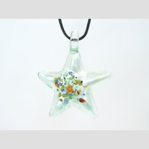 Glas Smykke Vedhng - Stjerne Vedhng Uden Rem - Slv/Grn - 3x3,5cm