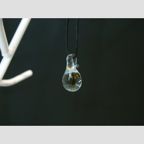 Glas Smykke Vedhng - Drber Vedhng Uden Rem - Klar Med Brun Paddehat - 1,2x2,2cm