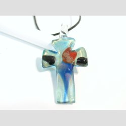 Glas Smykke Vedhng - Kors Vedhng Uden Rem - Bl/Rd/Sort Med Guld - 3x5cm