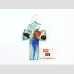 Glas Smykke Vedhng - Kors Vedhng Uden Rem - Bl/Rd/Sort Med Guld - 3x5cm