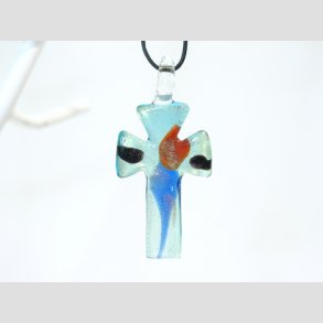 Glas Smykke Vedhng - Kors Vedhng Uden Rem - Bl/Rd/Sort Med Guld - 3x5cm