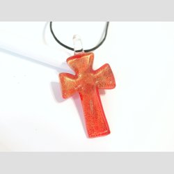 Glas Smykke Vedhng - Kors Vedhng Uden Rem - Rd Med Guld - 3x5cm