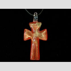 Glas Smykke Vedhng - Kors Vedhng Uden Rem - Rd Med Guld - 3x5cm