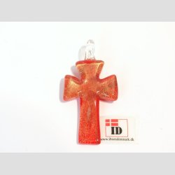 Glas Smykke Vedhng - Kors Vedhng Uden Rem - Rd Med Guld - 3x5cm