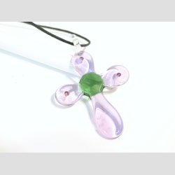 Glas Smykke Vedhng - Kors Vedhng Uden Rem - Lilla/Grn - 3,5x5,5cm