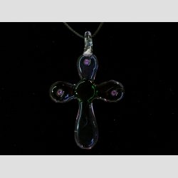 Glas Smykke Vedhng - Kors Vedhng Uden Rem - Lilla/Grn - 3,5x5,5cm