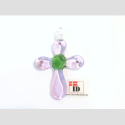 Glas Smykke Vedhng - Kors Vedhng Uden Rem - Lilla/Grn - 3,5x5,5cm