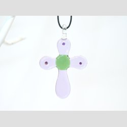 Glas Smykke Vedhng - Kors Vedhng Uden Rem - Lilla/Grn - 3,5x5,5cm