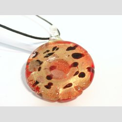 Glas Smykke Vedhng - Rund Vedhng Uden Rem - Rd Med Sort Prikker Og Guld - 4x5cm