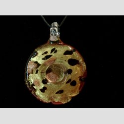 Glas Smykke Vedhng - Rund Vedhng Uden Rem - Rd Med Sort Prikker Og Guld - 4x5cm