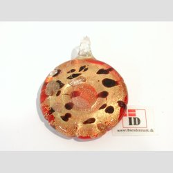 Glas Smykke Vedhng - Rund Vedhng Uden Rem - Rd Med Sort Prikker Og Guld - 4x5cm