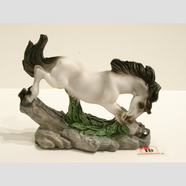 Dyrefigur - Heste - Sten Figur - Hvid/Gr - 9cm